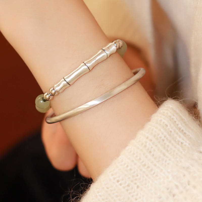 KarmaRipple's 925 Sterling Silver Authentic Jade Fu Character Bamboo Abundance Bracelet p14