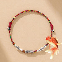 Bracelet de cheville tissé en argent sterling 925 avec motif poisson Koi porte-bonheur de KarmaRipple