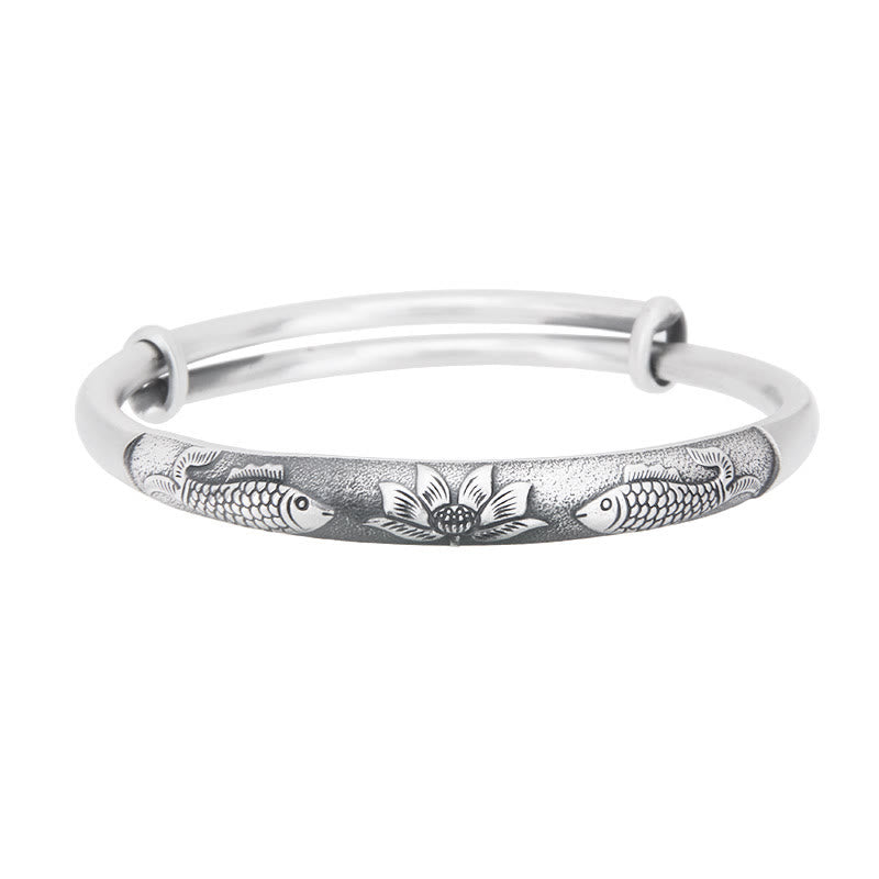 KarmaRipple's 999 Sterling Silver Koi Fish Lotus Wealth Fortune Bracelet Bangle p6