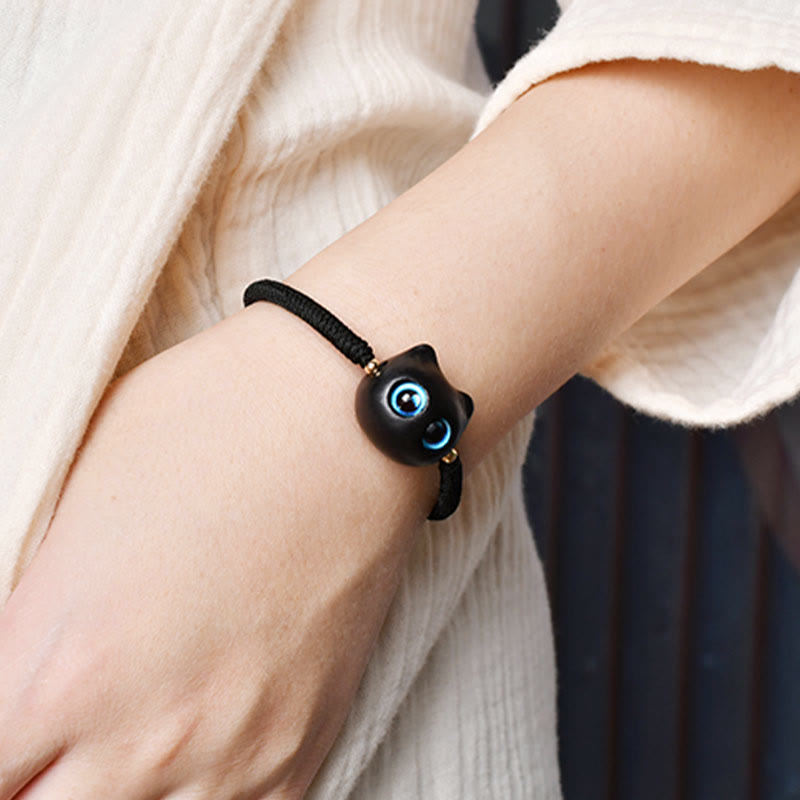 KarmaRipple's Ebony Wood Cat Head Pattern Peace King Kong Weave Woven Bracelet p20