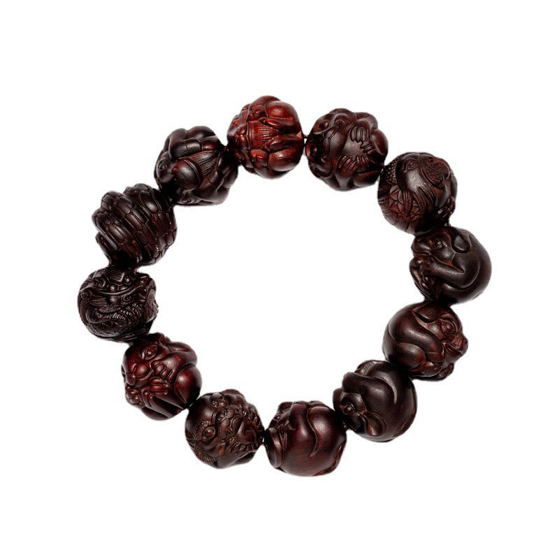 KarmaRipple's Chinese Zodiac Engraved Small Leaf Red Sandalwood Protection Bracelet p15