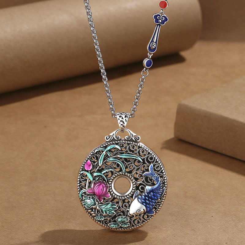 KarmaRipple's Koi Fish Lotus Peace Buckle Fu Character Wealth Fortune Pendant Necklace p14