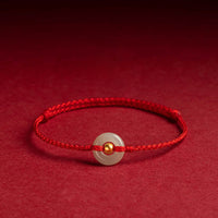 Bracelet de cheville tissé en jade Hetian avec boucle ronde en perles d'or 999 de KarmaRipple, symbole de la paix et de la fortune