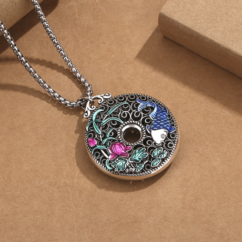 KarmaRipple's Koi Fish Lotus Peace Buckle Fu Character Wealth Fortune Pendant Necklace p4