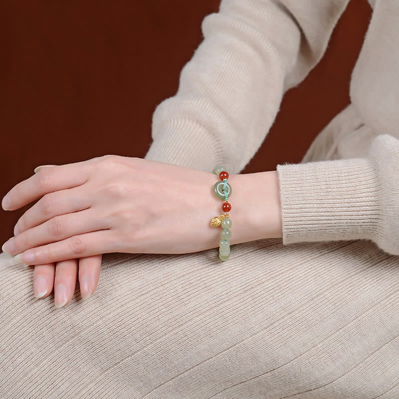 KarmaRipple's 925 Sterling Silver Authentic Hetian Jade Peace Buckle Red Agate Fortune Bracelet p4