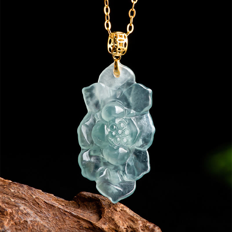 KarmaRipple's 18K Gold Authentic Jade Lotus Pattern Prosperity Pendant Necklace p7