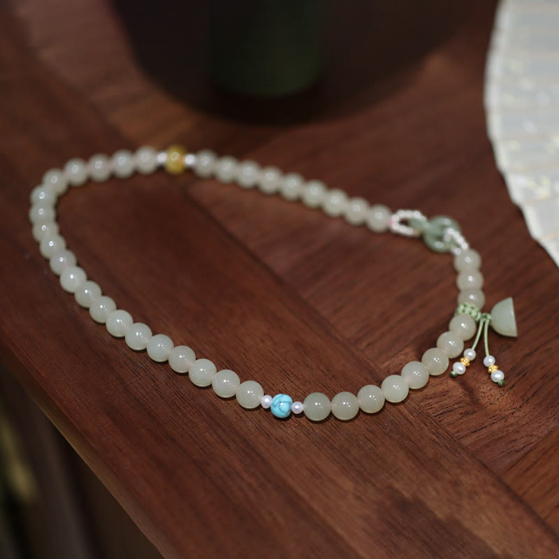 KarmaRipple's 925 Sterling Silver Hetian Jade Double Peace Buckle Lotus Fortune Double Wrap Bracelet p8