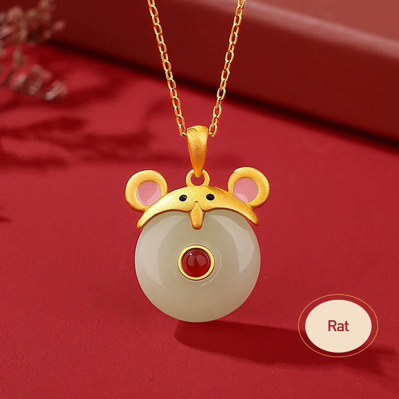 KarmaRipple's 925 Sterling Silver Hetian Jade Chinese Zodiac Year of the Dragon Red Agate Fortune Protection Pendant Necklace p32