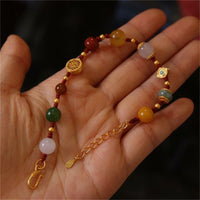 Bracelet porte-bonheur en argent sterling 925, véritable jade Hetian, ambre et cristaux d'agate rouge de KarmaRipple