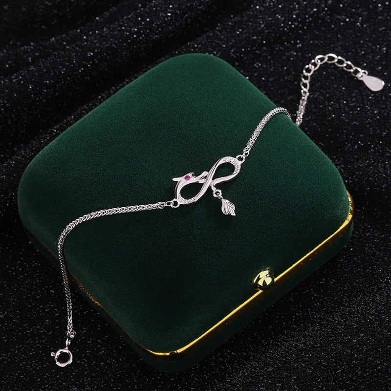 KarmaRipple's Year Of The Dragon 999 Sterling Silver Zircon Endless Weave Tail Talisman Fortune Protection Bracelet p2