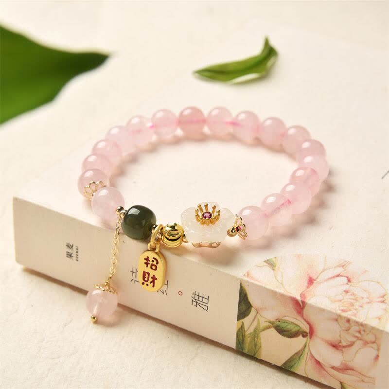 KarmaRipple's Authentic Pink Gemstone Jade Flower Warm Love Bracelet p10