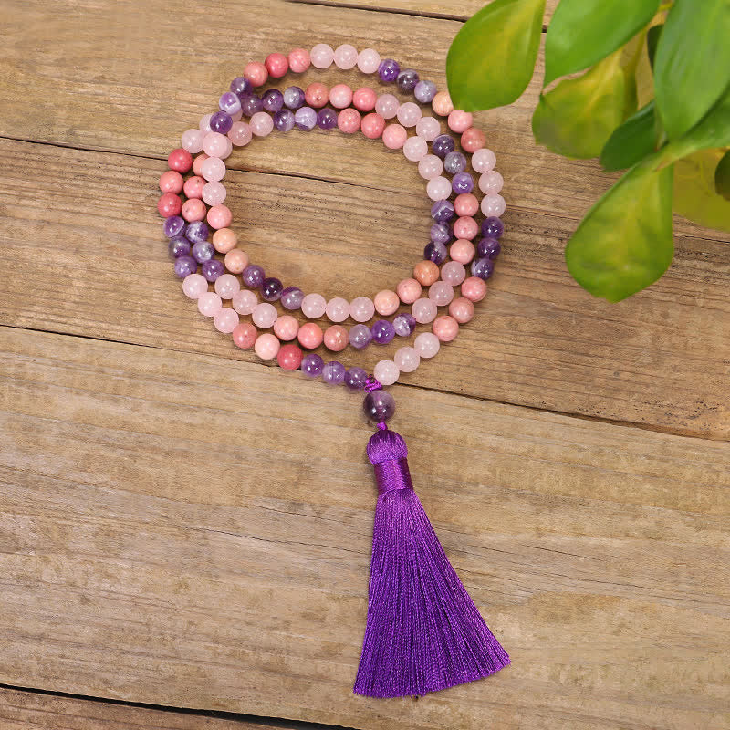 KarmaRipple's 108 Mala Beadwork Amethyst Rose Quartz Spiritual Balancing Tassel Bracelet p8