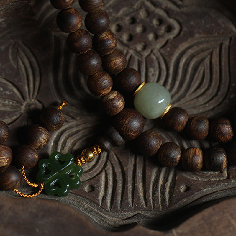KarmaRipple's 108 Mala Beadwork Nha Trang Bai Qinan Agarwood Jade 999 Gold Peace Bracelet (Only one in stock) p11