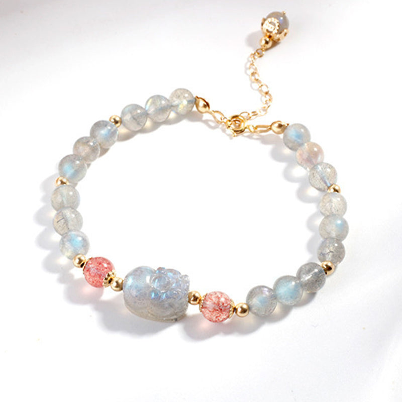 KarmaRipple's Moonstone Strawberry Quartz PiXiu Balancing Bracelet p5