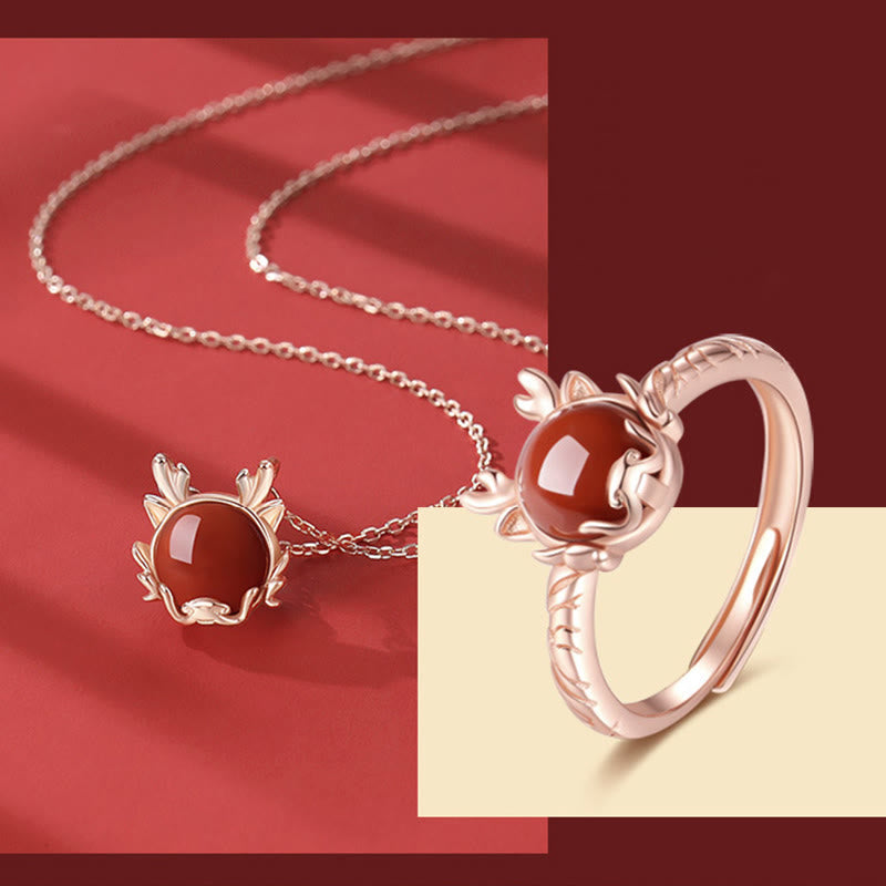 KarmaRipple's ???A Flash Sale- 925 Sterling Silver Year of the Dragon Cinnabar Red Agate Dragon Protection Bracelet Pendant Necklace Earrings Ring p17