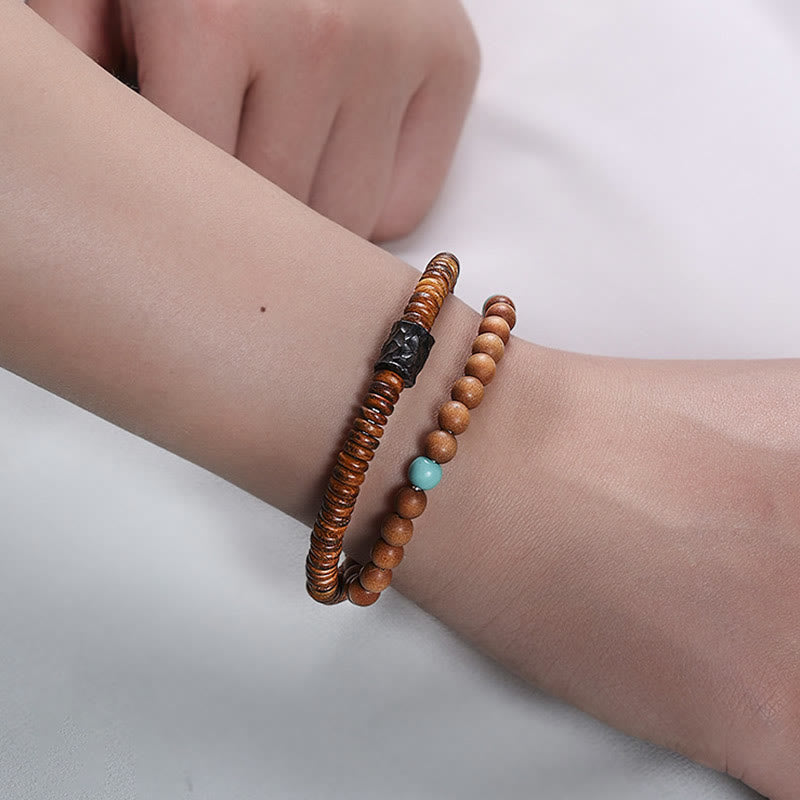 KarmaRipple's Sandalwood Small Leaf Red Sandalwood Thuja Sutchuenensis Boxwood Turquoise Protection Double Wrap Bracelet p11