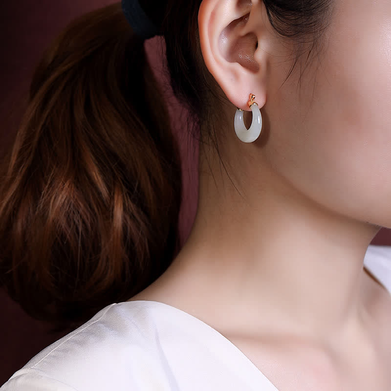 KarmaRipple's Round Jade Cyan Jade Prosperity Fortune Drop Earrings p4