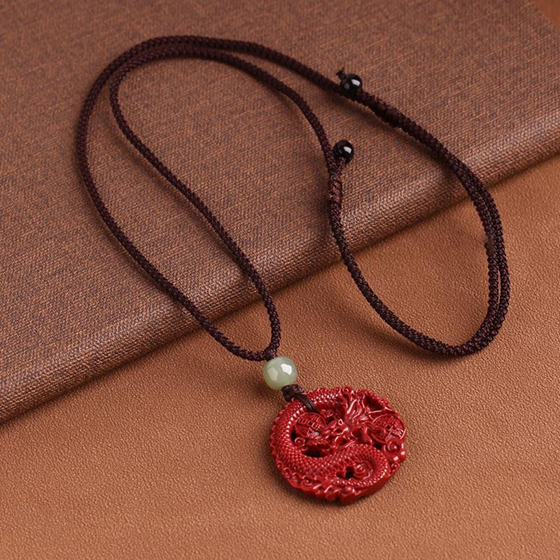 KarmaRipple's Year Of The Dragon Authentic Cinnabar Hetian Jade Bead Bronze Coin Attract Wealth Strength Pendant Necklace p12