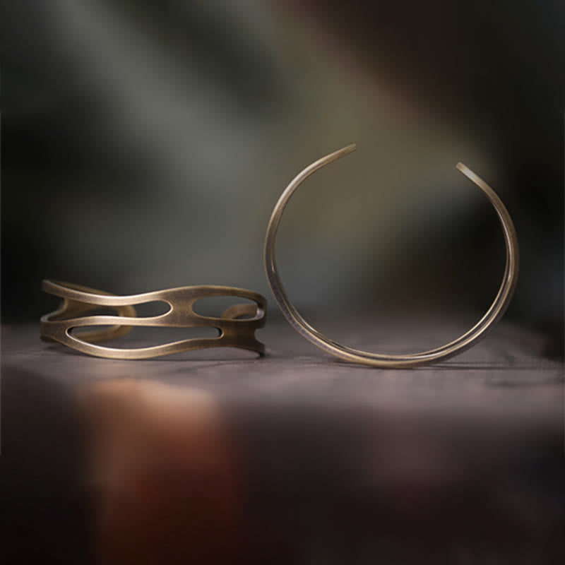 KarmaRipple's Vintage Curved Bronze Brass Wealth Adjustable Cuff Bracelet Bangle p5