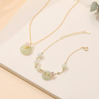 Ensemble de collier et bracelet en argent sterling 925 avec pendentif en jade Hetian authentique de KarmaRipple, boucle de paix, orchidée, porte-bonheur