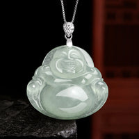 Collier avec pendentif en argent sterling 925 et jade authentique représentant un Bouddha rieur, symbole de prospérité et d'abondance, de KarmaRipple