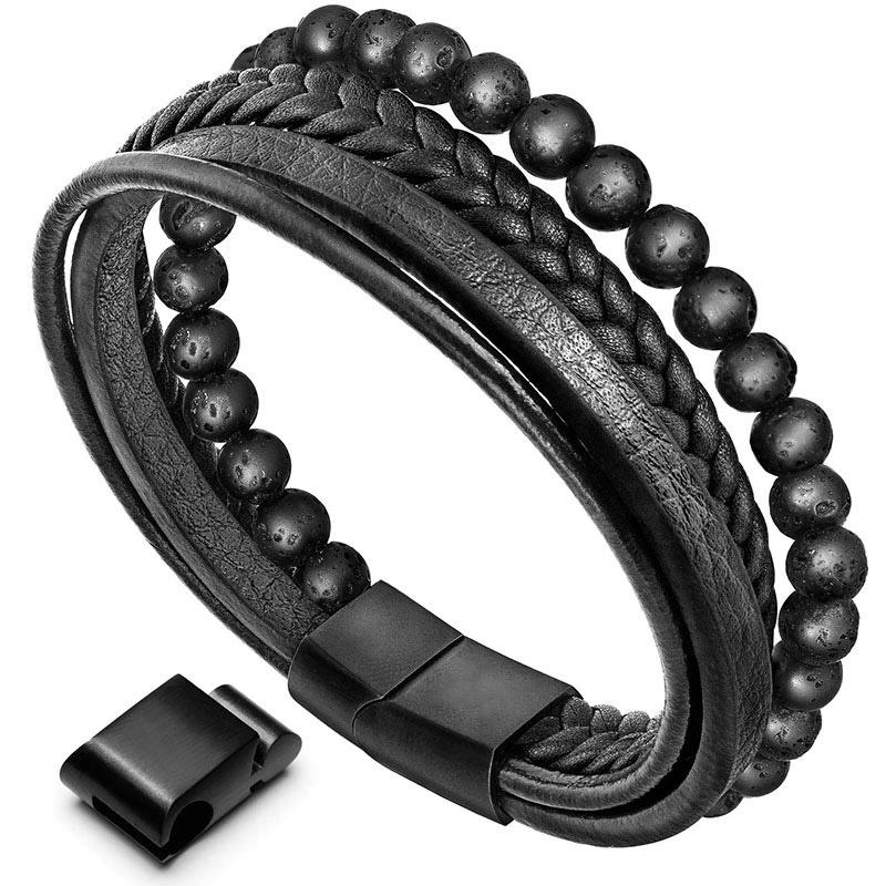 KarmaRipple's Authentic Lava Rock Black Onyx Bead Leather Bracelet p19