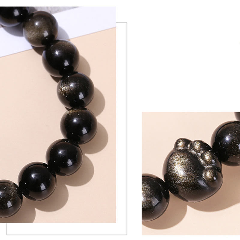 KarmaRipple's Authentic Gold Sheen Obsidian Silver Sheen Obsidian Cute Cat Paw Claw Wealth Bracelet p6