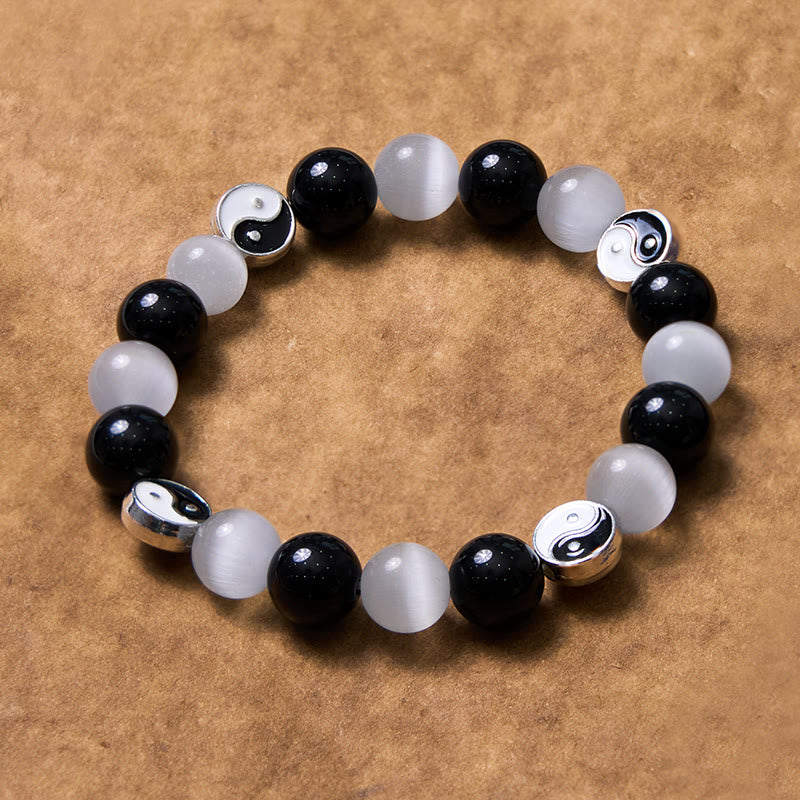 KarmaRipple's Black Obsidian Cat's Eye Yin Yang Purification Strength Bracelet p4
