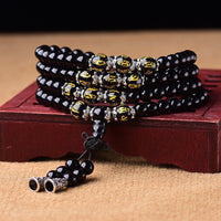 Bracelet Mala de protection en obsidienne noire avec six mots vrais de KarmaRipple