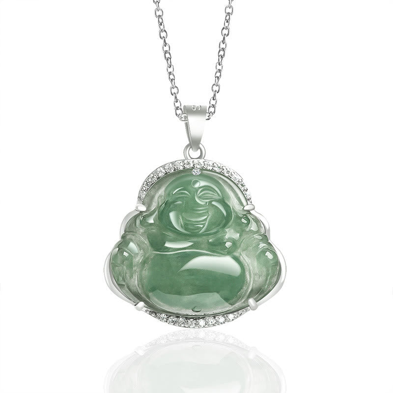 KarmaRipple's 925 Sterling Silver Laughing Buddha Authentic Jade Fortune Prosperity Pendant Chain Necklace p13