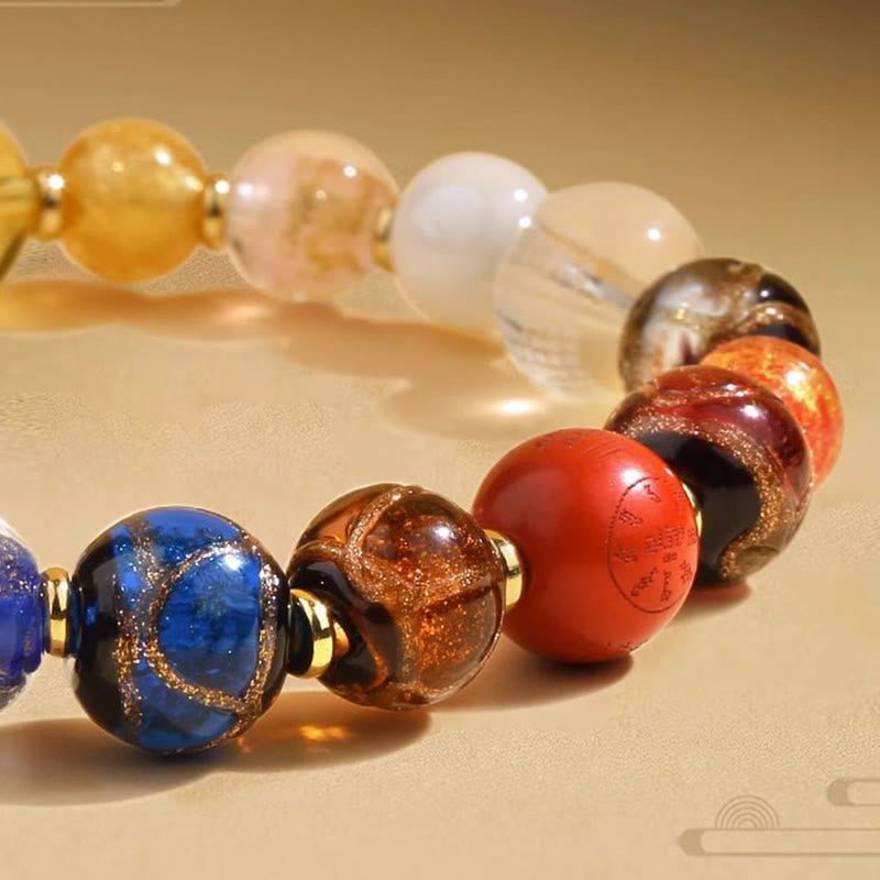 KarmaRipple's Tibetan Colorful Incense Ash Liuli Glass Bead Om Mani Padme Hum Dorje Vajra 18 Beadwork Wrist Mala p12