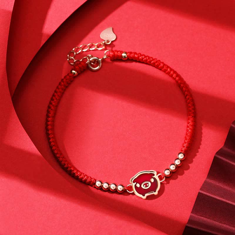 KarmaRipple's 925 Sterling Silver Chinese Zodiac Fortune Faith Discolor Red String Bracelet p12