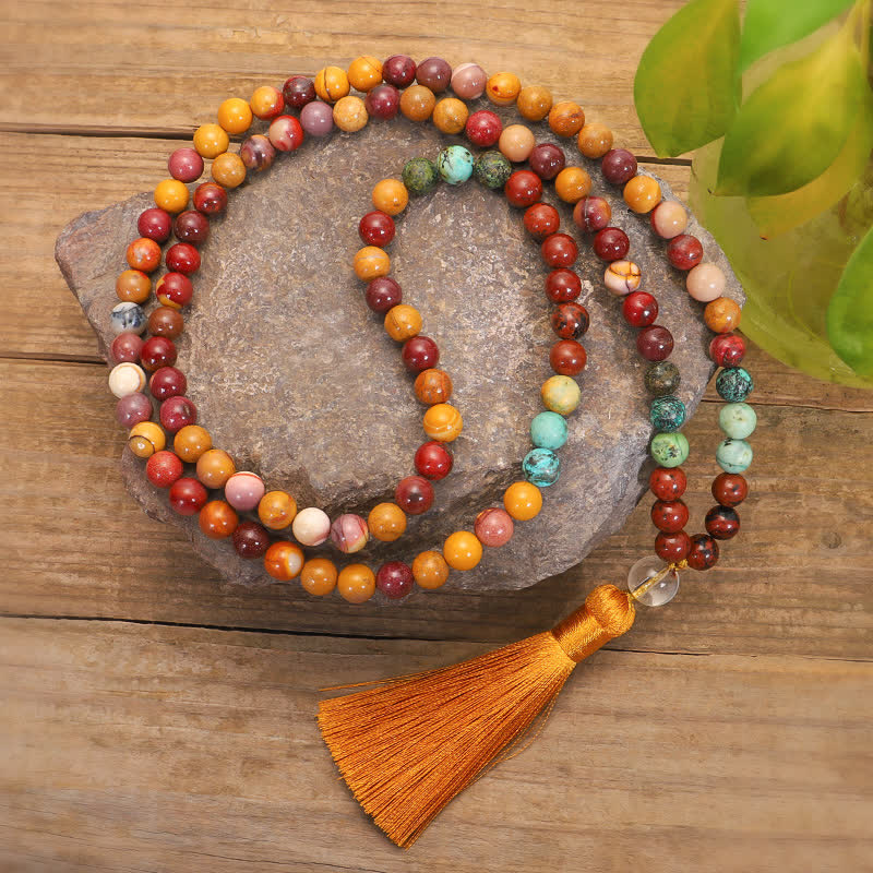KarmaRipple's 108 Mala Beadwork Mookaite Emotional Growth Bracelet Tassel Pendant Necklace p15