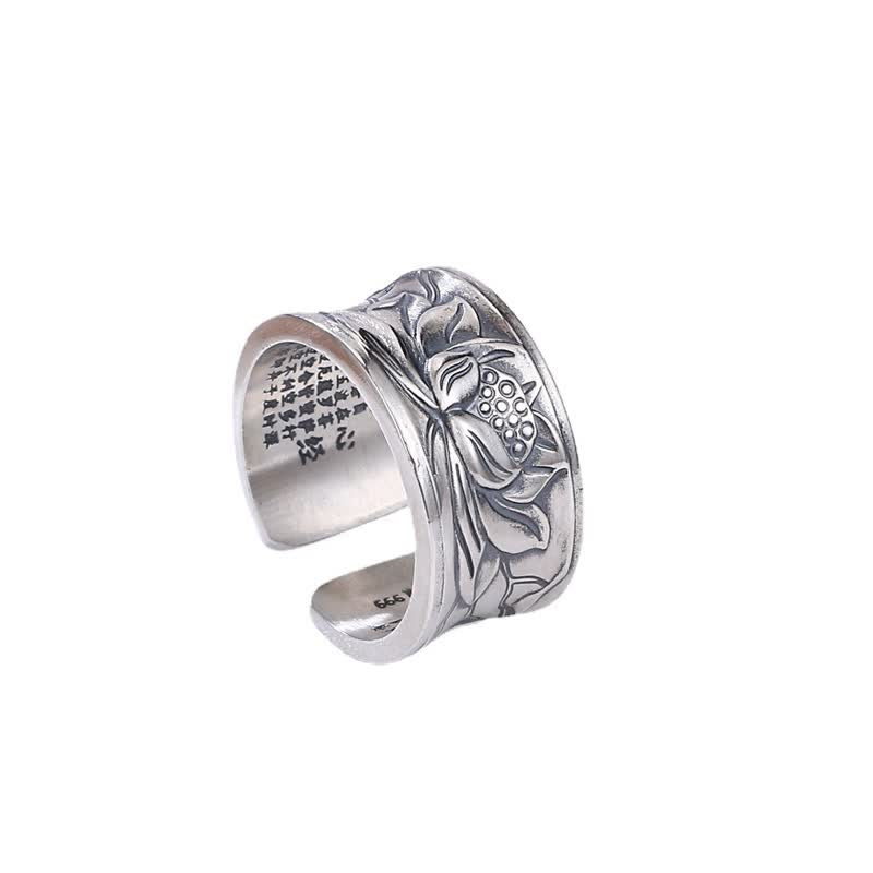 KarmaRipple's 999 Sterling Silver Lotus Flower Heart Sutra Protection Ring p7