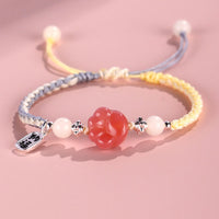 Bracelet en corde tissée positive en ivoire avec griffes de chat et agate Yanyuan de KarmaRipple, graine de Bodhi Fu