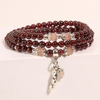 Bracelet triple tour de protection PiXiu authentique en quartz fraise et grenat de KarmaRipple