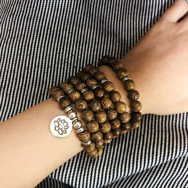 KarmaRipple's Tibetan Lightning Strike Wood Bracelet Lotus Buddha Mala p6