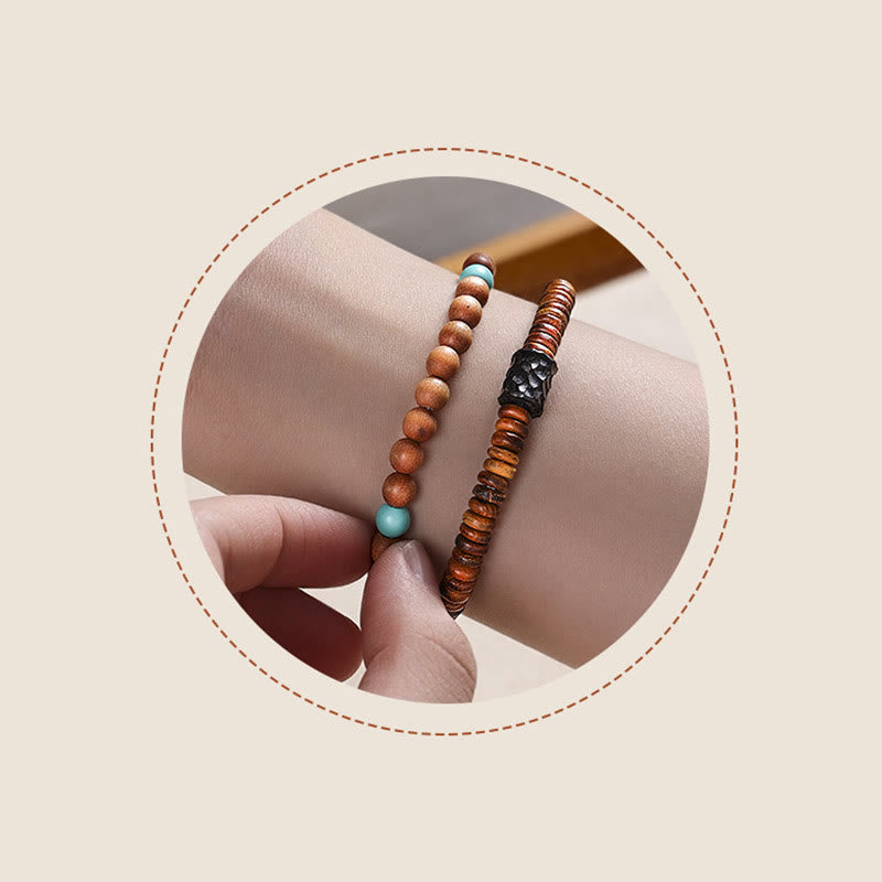 KarmaRipple's Sandalwood Small Leaf Red Sandalwood Thuja Sutchuenensis Boxwood Turquoise Protection Double Wrap Bracelet p13