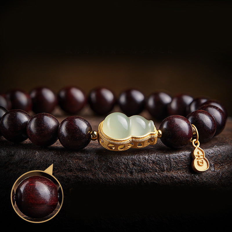 KarmaRipple's Small Leaf Red Sandalwood Gourd Jade Calm Relaxation Bracelet p5