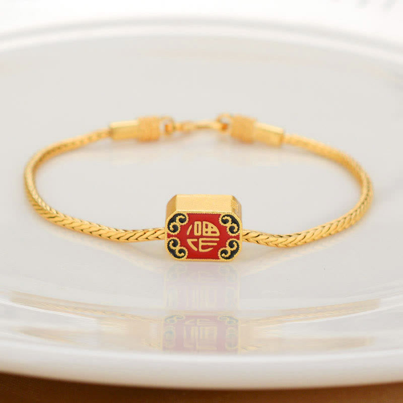 KarmaRipple's Tibetan 18K Gold Om Mani Padme Hum Fortunate Koi Fish Fu Character Ingot Bronze Coin Peace Bracelet p21