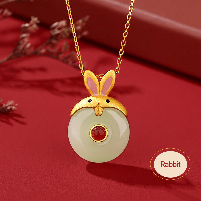 KarmaRipple's 925 Sterling Silver Hetian Jade Chinese Zodiac Year of the Dragon Red Agate Fortune Protection Pendant Necklace ( p5