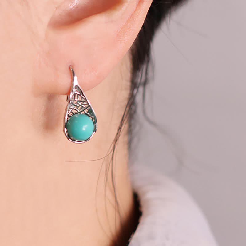 KarmaRipple's 925 Sterling Silver Turquoise Beaded Pattern Protection Drop Dangle Earrings p9
