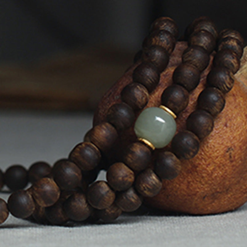 KarmaRipple's 108 Mala Beadwork Nha Trang Bai Qinan Agarwood Jade 999 Gold Peace Bracelet (Only one in stock) p3