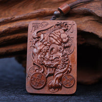 Collier pendentif porte-bonheur en bronze PiXiu en bois de jujubier frappé par la foudre authentique de KarmaRipple