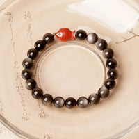 Bracelet de protection apaisant en obsidienne et cinabre argenté authentique de KarmaRipple pour poissons koï