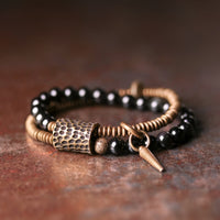 Bracelet double couche d'équilibre en bronze d'obsidienne arc-en-ciel de KarmaRipple