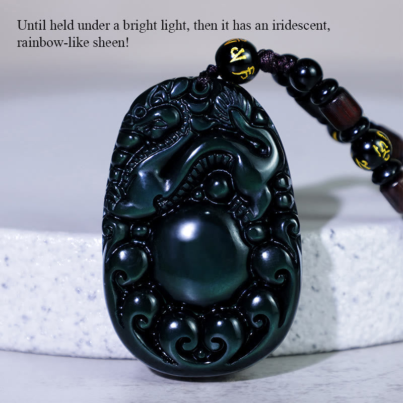 KarmaRipple's Tibetan Positive Rainbow Obsidian PiXiu Pendant p5
