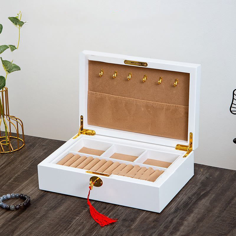 KarmaRipple's Vintage Wooden Jewelry Box Two-Layer Solid Wood Jewelry Storage Box p35