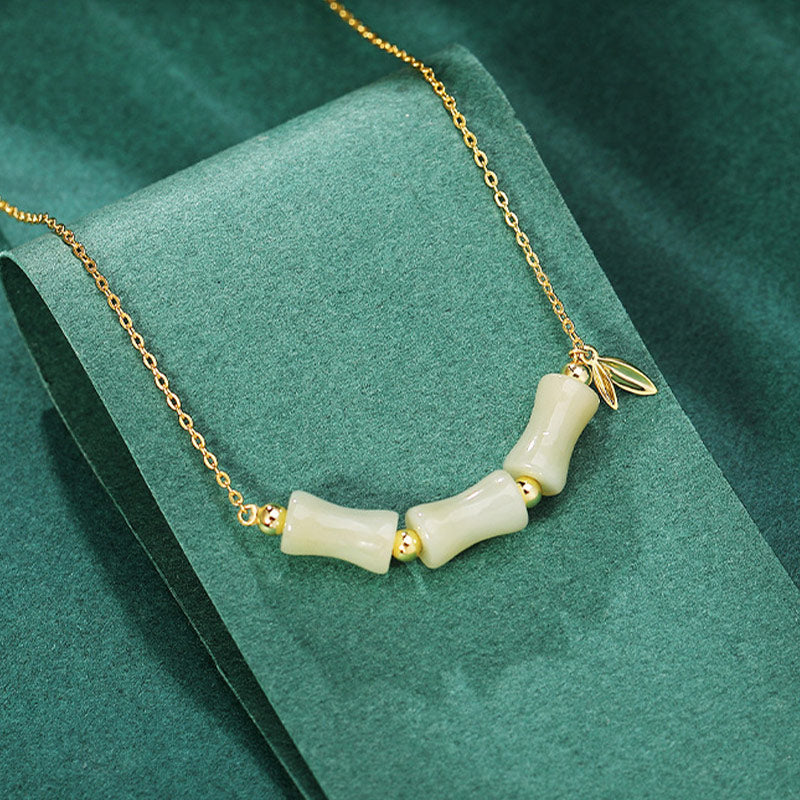 KarmaRipple's 925 Sterling Silver Hetian Jade Bamboo Fu Character Prosperity Pendant Necklace Bracelet p6