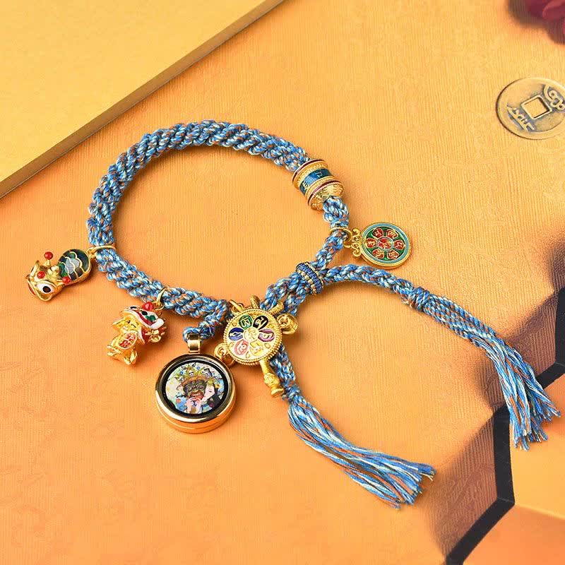 KarmaRipple's Tibetan Zakiram Goddess of Wealth Thangka Fortune Prayer Wheel Braid String Bracelet p2
